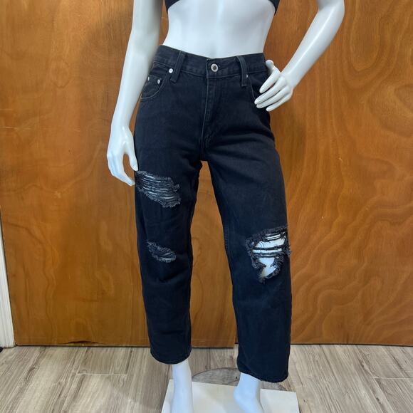 Levi's Womens Silvertab '94 Baggy Jeans Size 26 Black Distressed Straight Leg - Picture 1 of 14